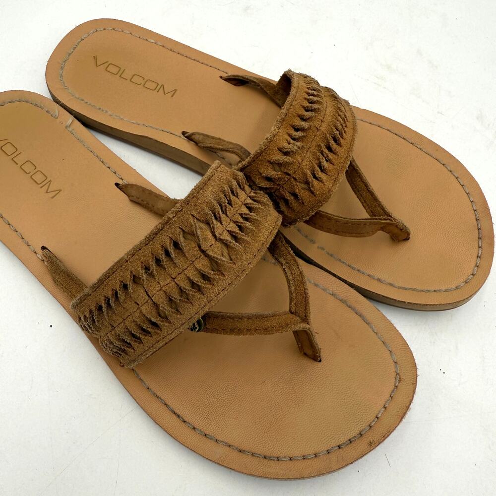 Volcom Women's Brown Leather Braided Thong Sandals Size 7 - Picture 2 of 6